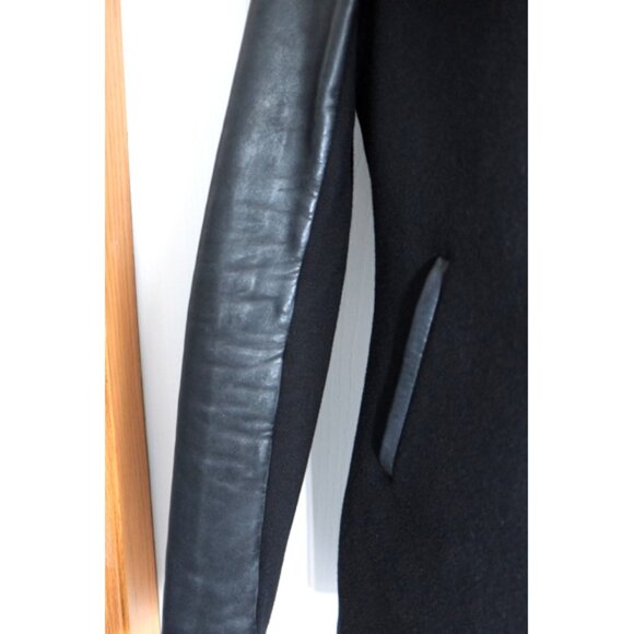 Mackage Odilia black wool and leather moto jacket w/ removable hood - Picture 6 of 11